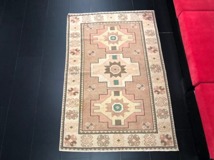 vintage brown boho and eclectic oushak rug 2