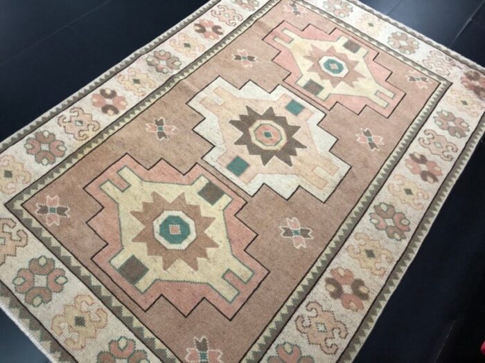 vintage brown boho and eclectic oushak rug 5