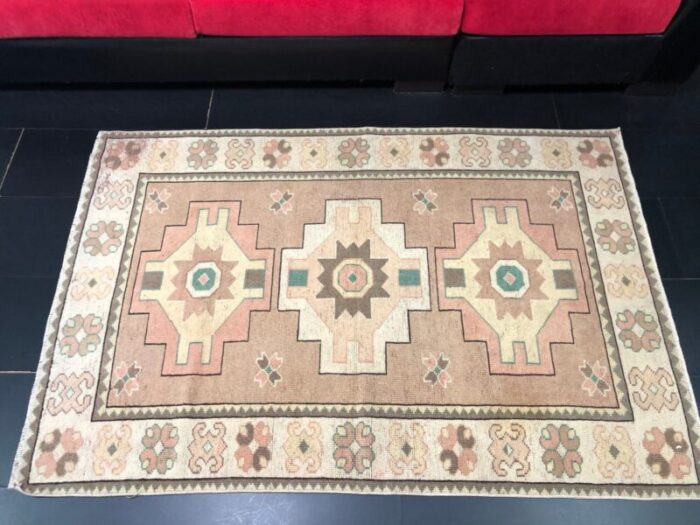 vintage brown boho and eclectic oushak rug 7