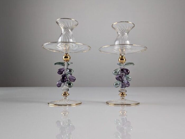 vintage candleholders in venetian glass and gold 1950s set of 2 1896