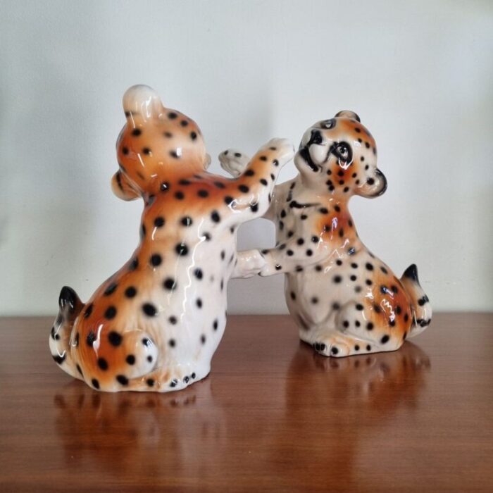 vintage ceramic cheetah cubs italy 1972 set of 2 1