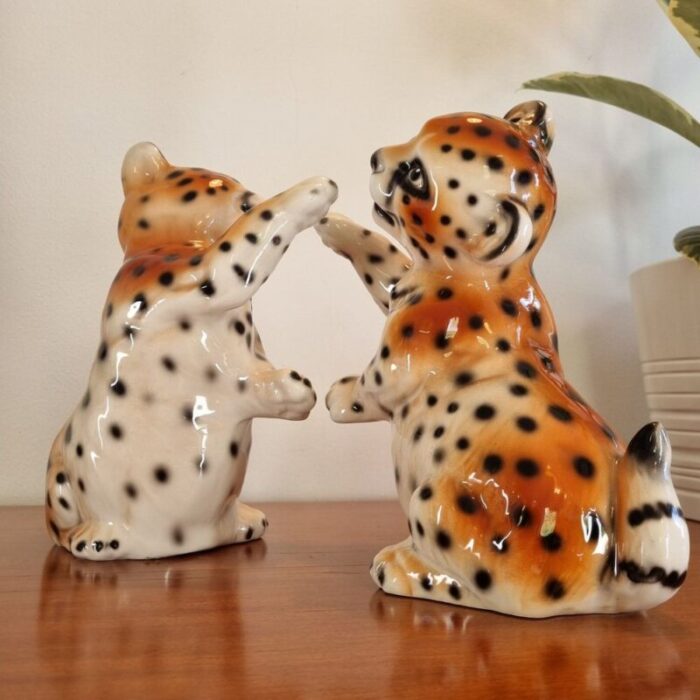 vintage ceramic cheetah cubs italy 1972 set of 2 2