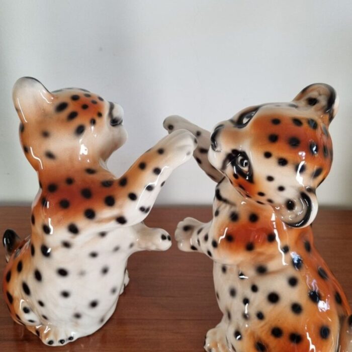 vintage ceramic cheetah cubs italy 1972 set of 2 4