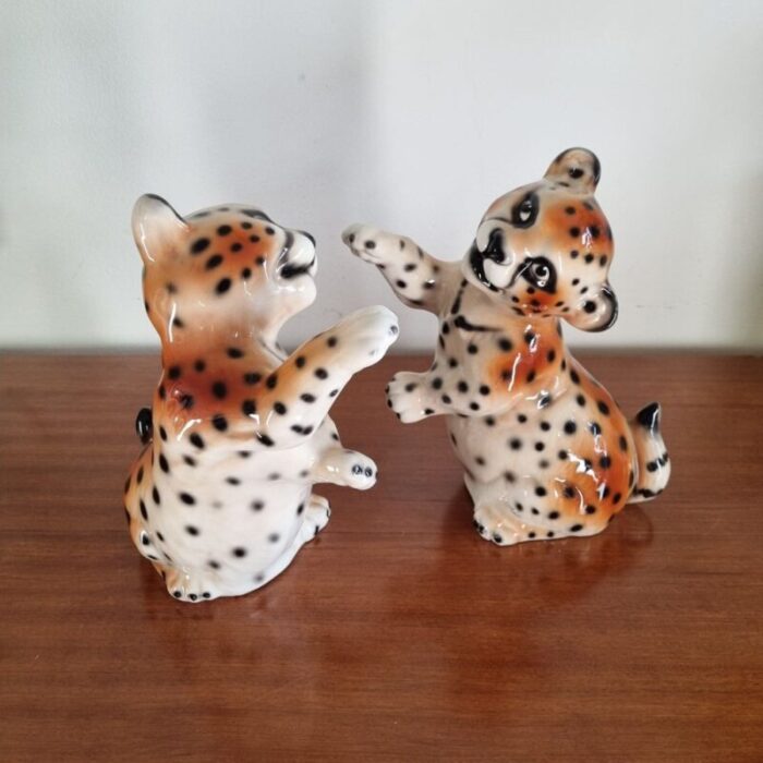 vintage ceramic cheetah cubs italy 1972 set of 2 6