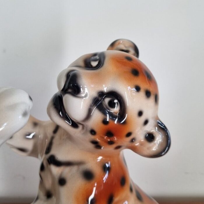 vintage ceramic cheetah cubs italy 1972 set of 2 7