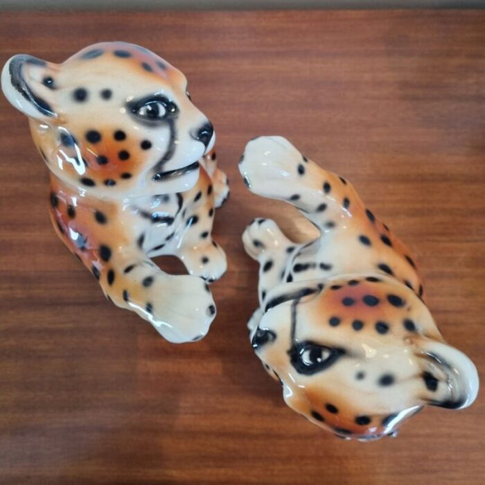 vintage ceramic cheetah cubs italy 1972 set of 2 8