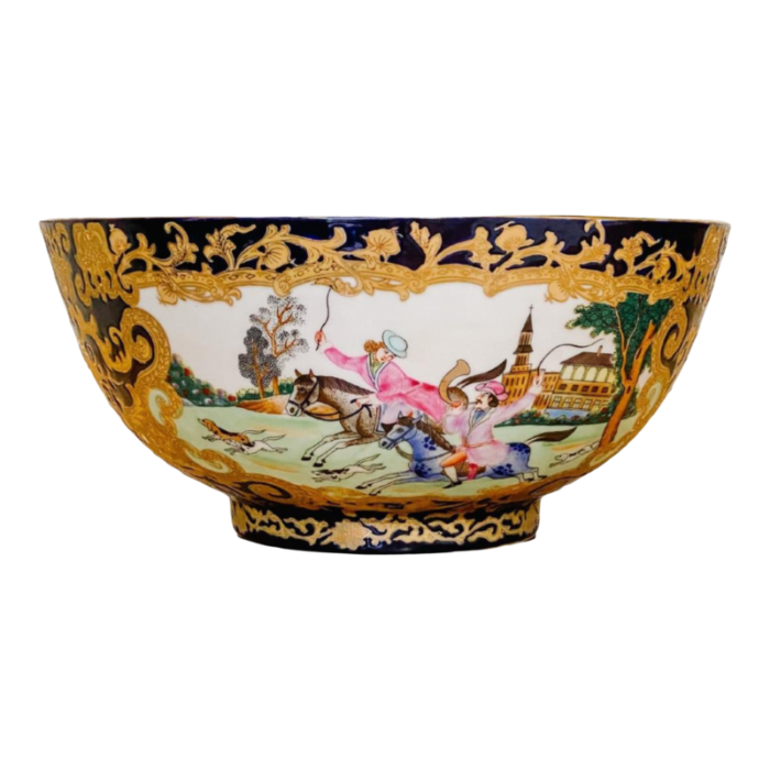 vintage chinese export hunting scene punch bowl 3269