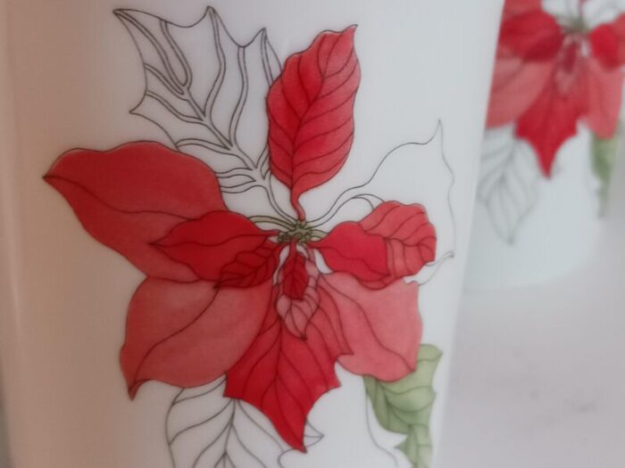 vintage christmas holiday poinsettia hot chocolate mugs by block set of 4 portugal 1982 0217