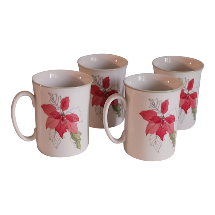 vintage christmas holiday poinsettia hot chocolate mugs by block set of 4 portugal 1982 3321