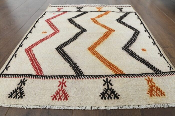 vintage cream wool area kilim rug 1960s 10