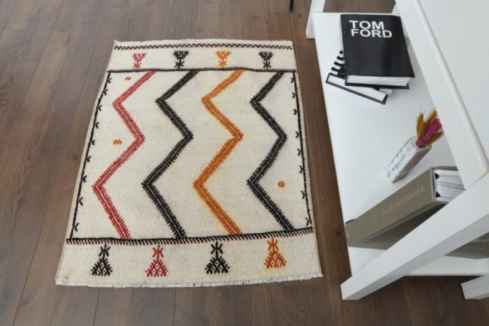 vintage cream wool area kilim rug 1960s 2