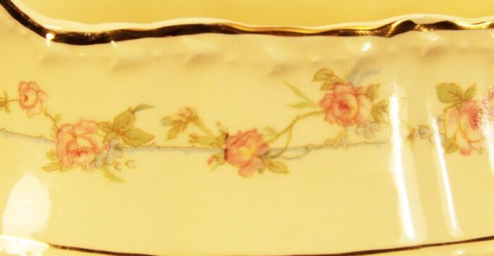 vintage crooksville pink rose gravy boat and matching bowl 5738