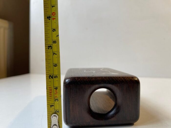 vintage danish rosewood matchbox holder with abstract silver inlays by axel salomonsen 1960s 4