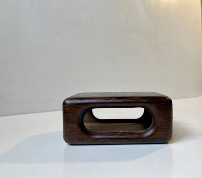 vintage danish rosewood matchbox holder with abstract silver inlays by axel salomonsen 1960s 5