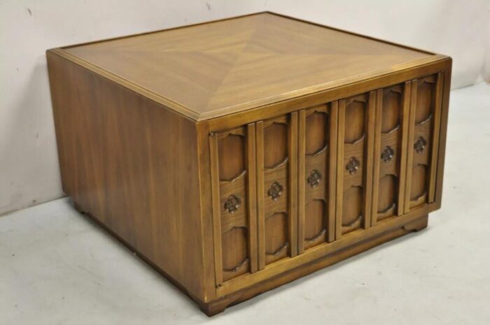 vintage drexel esperanto mid century walnut low square side table cabinet 6655