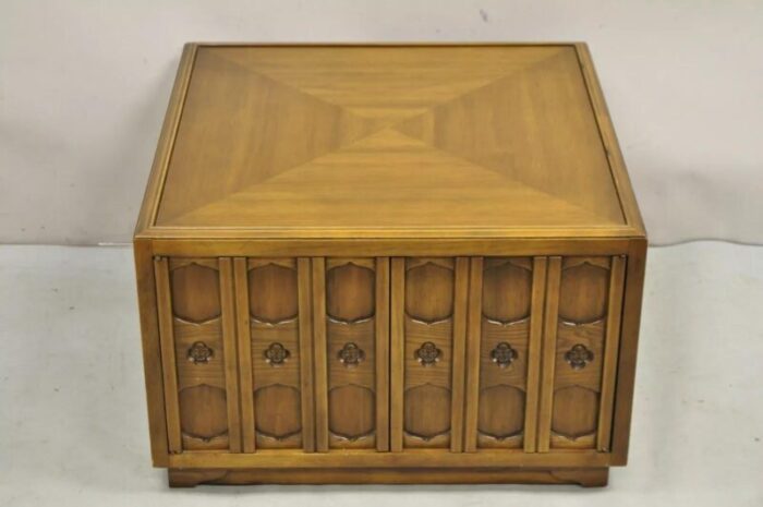 vintage drexel esperanto mid century walnut low square side table cabinet 8480