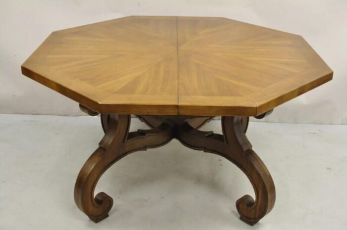 vintage drexel esperanto mid century walnut octagonal spanish style dining table 2971