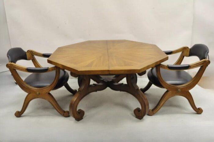 vintage drexel esperanto mid century walnut octagonal spanish style dining table 7117