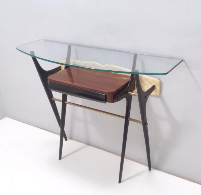 vintage ebonized beech and glass console table 1950s 2170