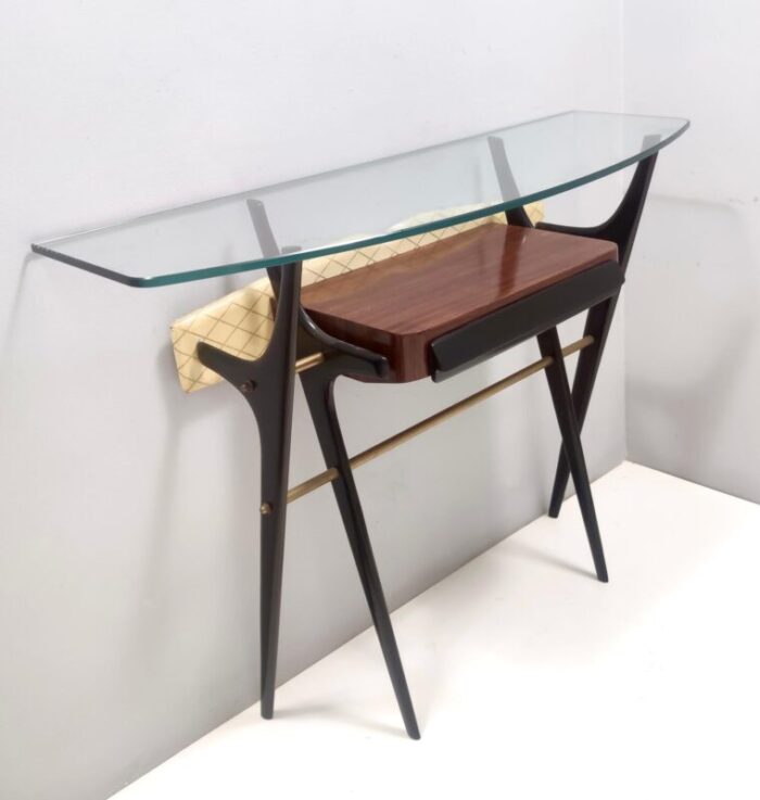 vintage ebonized beech and glass console table 1950s 4859