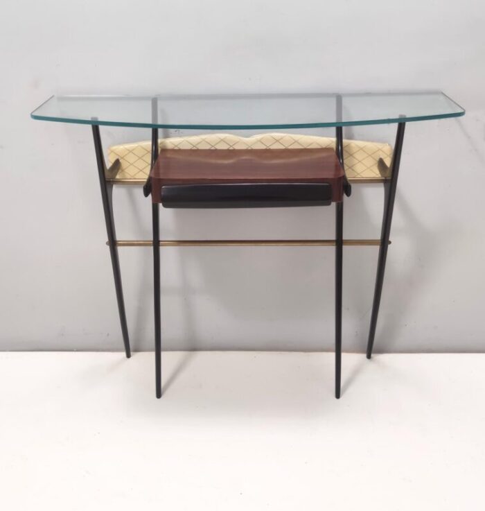 vintage ebonized beech and glass console table 1950s 9338