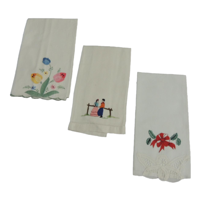 vintage embroidered guest towels set of 3 4167