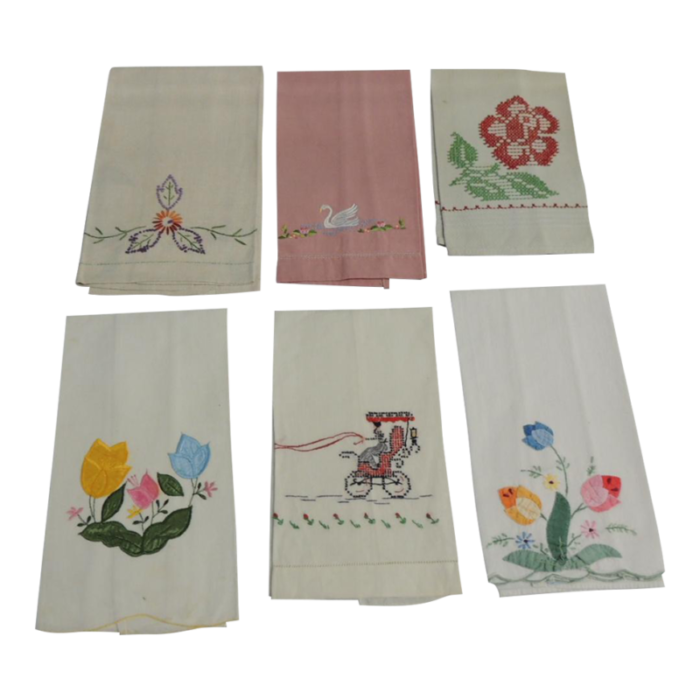 vintage embroidered guest towels set of 6 4535