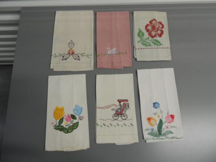 vintage embroidered guest towels set of 6 6336