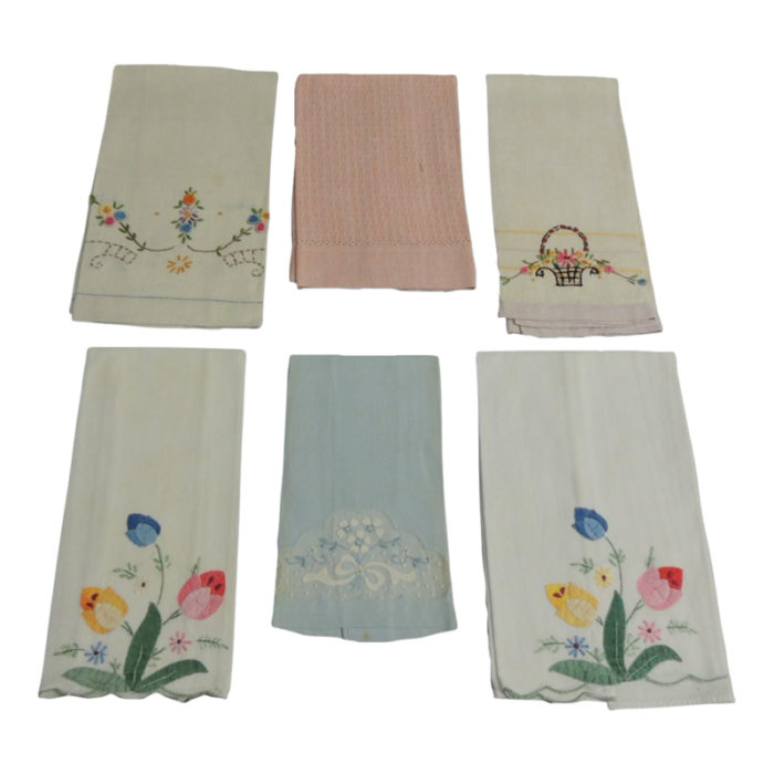 vintage embroidered guest towels set of 6 7949