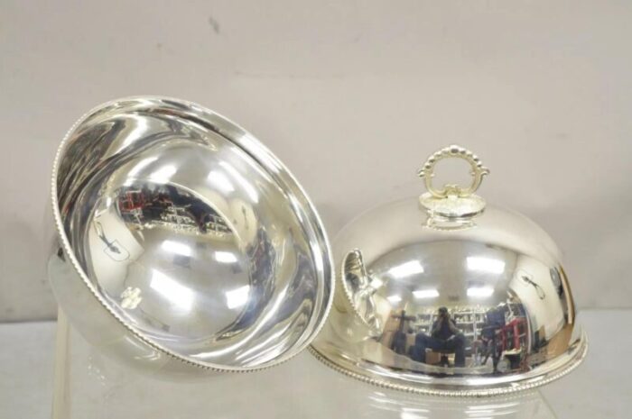 vintage english edwardian style silver plated round serving dish covers a pair 2954