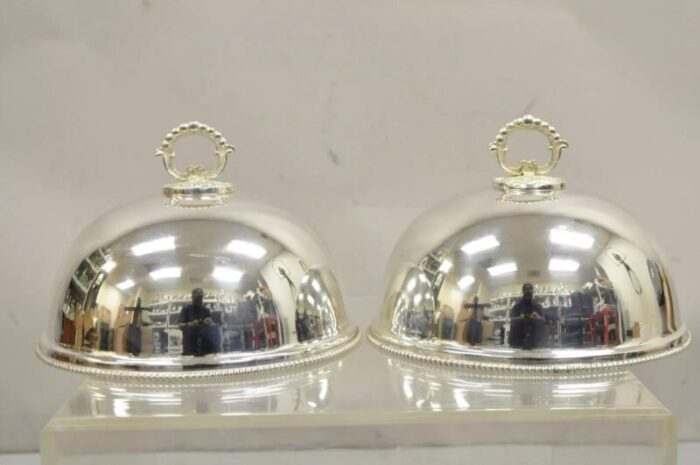 vintage english edwardian style silver plated round serving dish covers a pair 2966