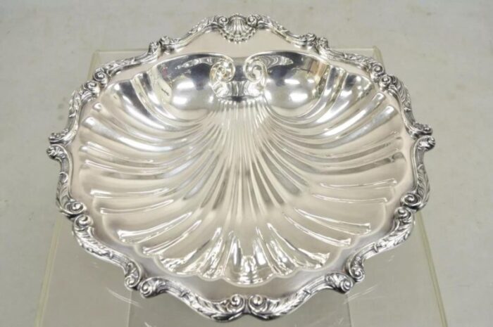 vintage english silver mfg victorian silver plated large clam shell dish bowl 0162