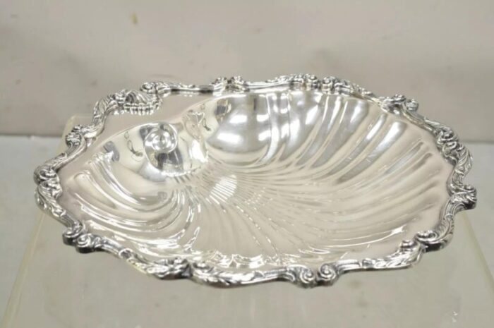 vintage english silver mfg victorian silver plated large clam shell dish bowl 8622