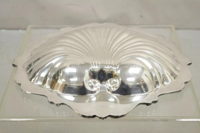 vintage english silver mfg victorian silver plated large clam shell dish bowl 8881