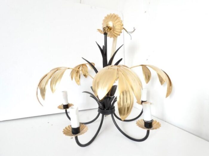 vintage french metal tole gold and black chandelier 1834