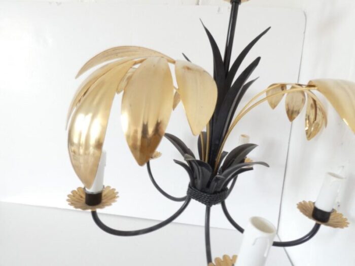 vintage french metal tole gold and black chandelier 3272