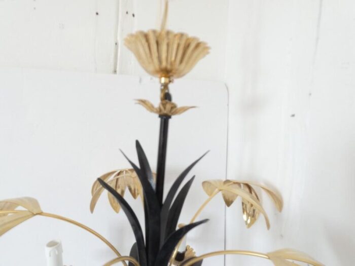 vintage french metal tole gold and black chandelier 9687