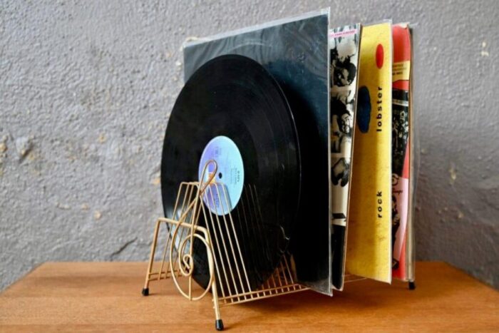 vintage gold metal record holder 1960s 2466