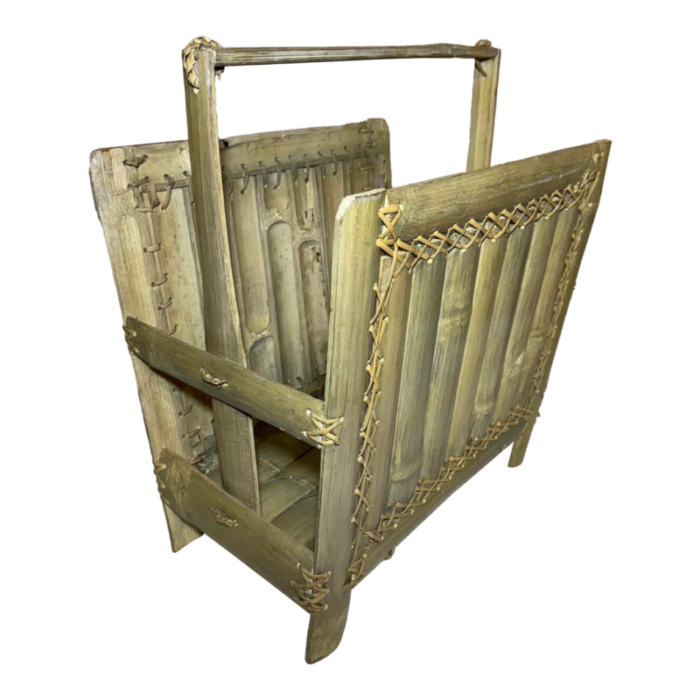 vintage handcrafted bamboo and rattan cerused finish magazine rack 5915