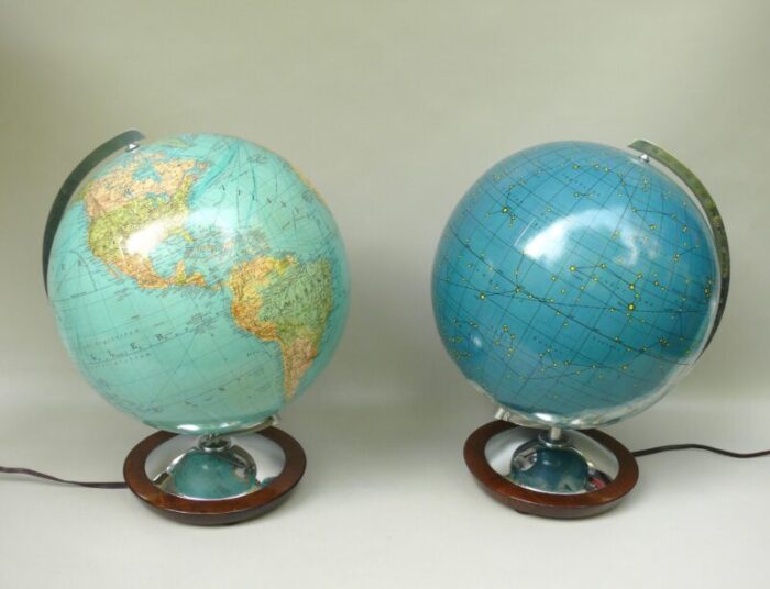 vintage illuminated terrestrial globes 1950s set of 2 6229