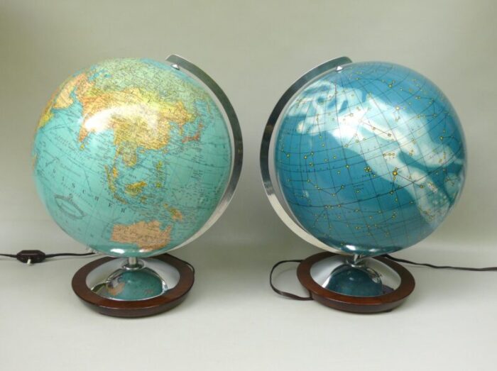 vintage illuminated terrestrial globes 1950s set of 2 7176