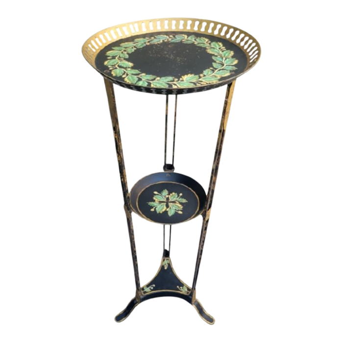 vintage john richard metal tole hand painted plant stand drink table 6639