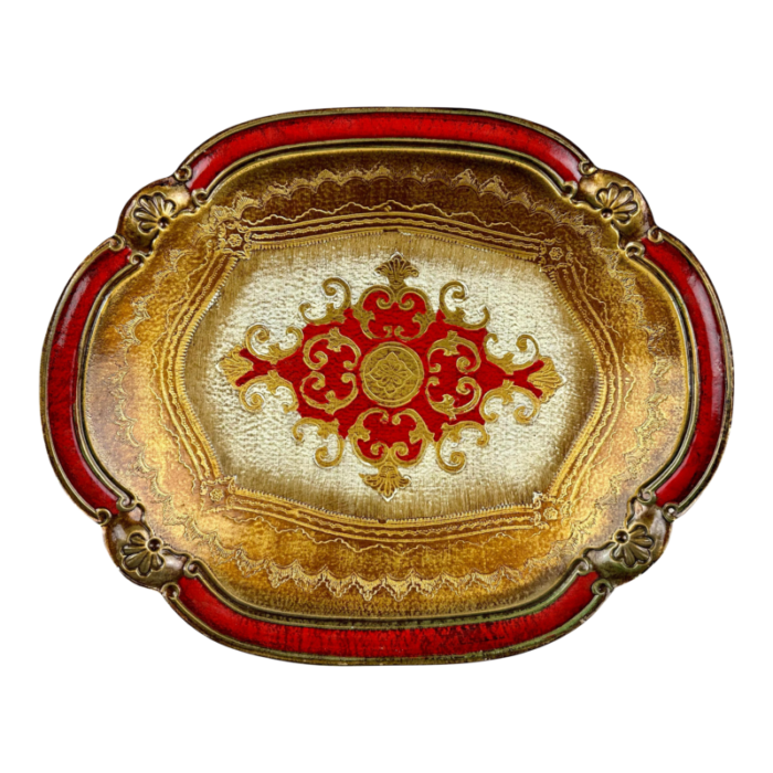 vintage large florentine italy red and gilt serving tray 1462