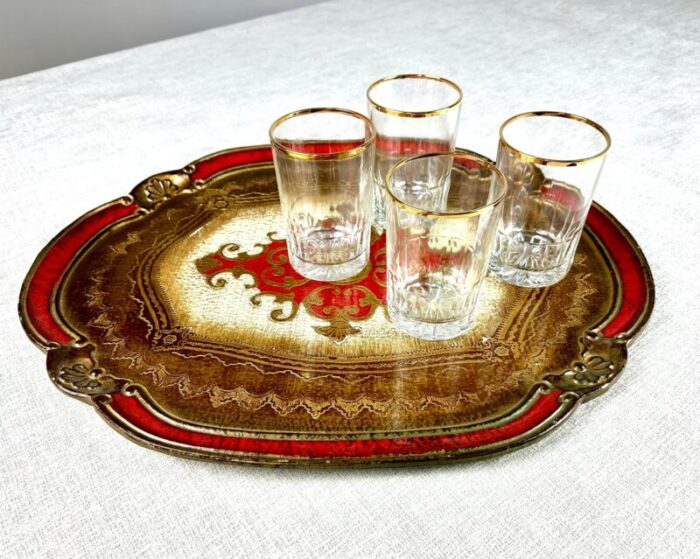 vintage large florentine italy red and gilt serving tray 1592