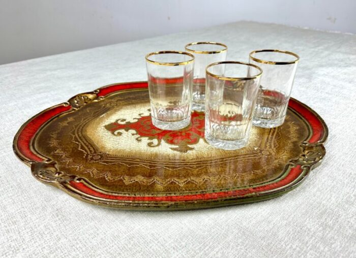 vintage large florentine italy red and gilt serving tray 2189