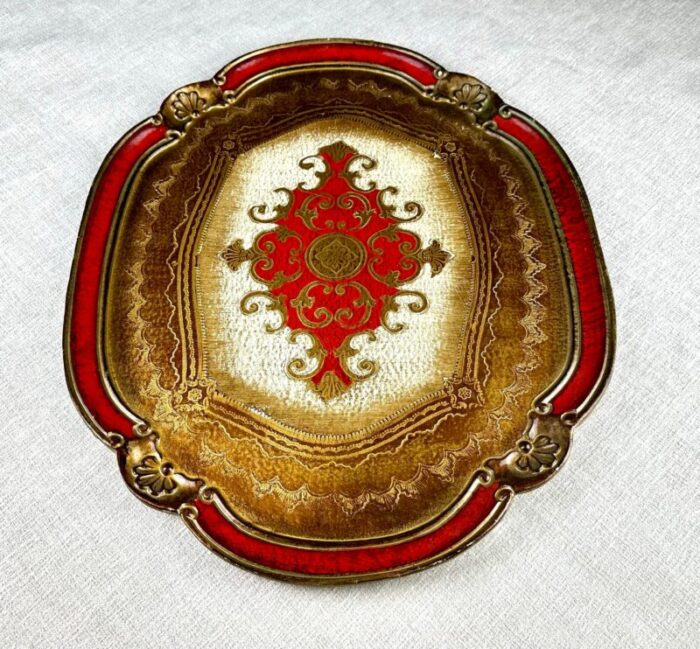 vintage large florentine italy red and gilt serving tray 9971