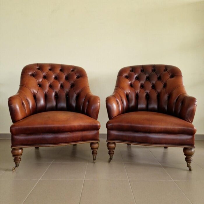 vintage leather club chairs 1950s set of 2 4794