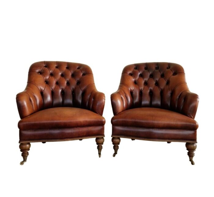 vintage leather club chairs 1950s set of 2 6074