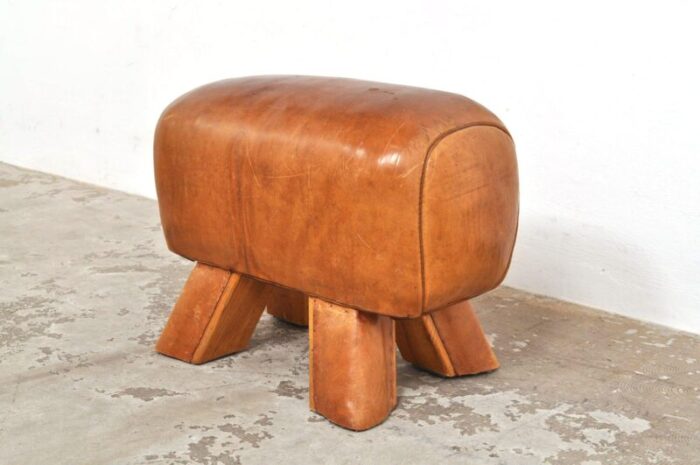 vintage leather gymnastic horse or foot stool 1930s 0635