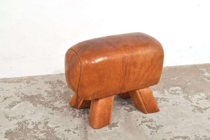 vintage leather gymnastic horse or foot stool 1930s 3037